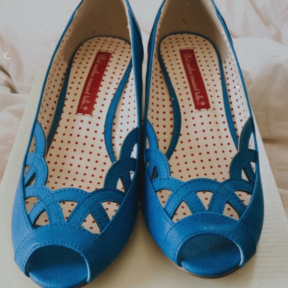 BAIT footwear marine blue peep toe wedges
